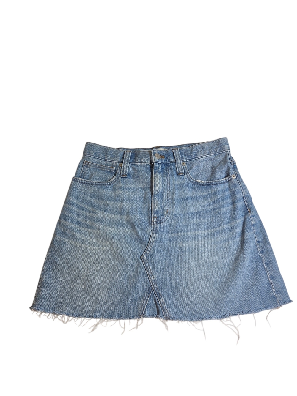 Madewell Rigid Denim A-Line Mini Skirt Raw Frayed Hem Light Wash Size 27